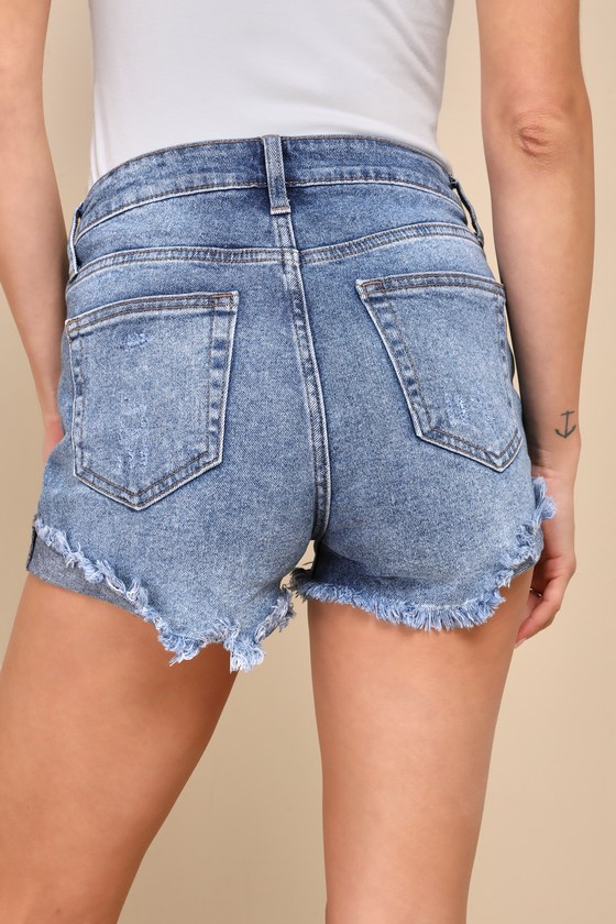 Shop Just Black Kasenya Medium Wash Mid-rise Super Destroyed Shorts In Blue