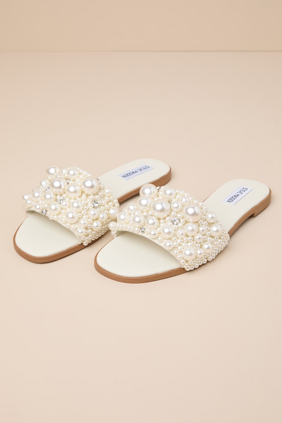 Shop Steve Madden Knicky Pearl Ivory Rhinestone Slide Sandals