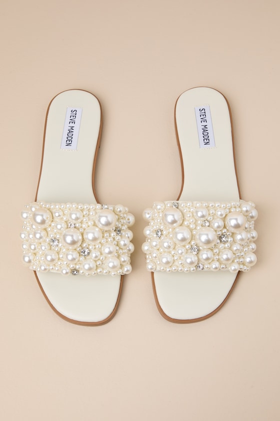 Shop Steve Madden Knicky Pearl Ivory Rhinestone Slide Sandals