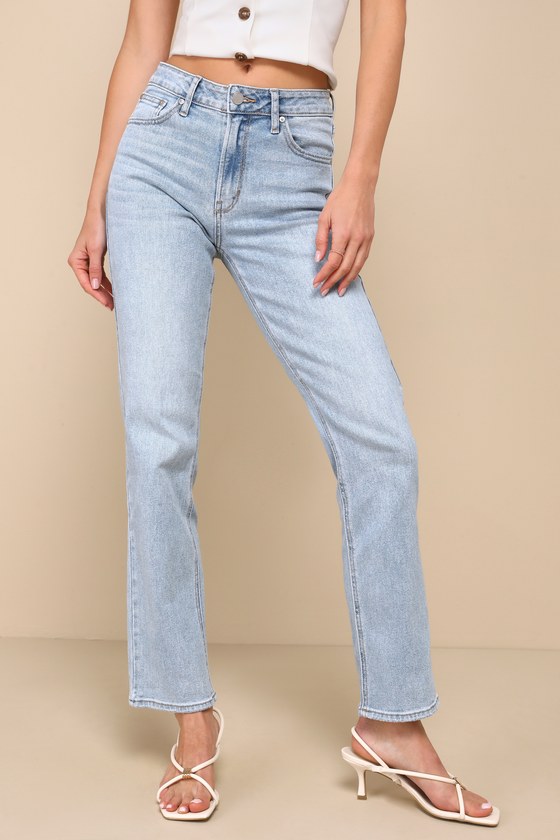 Shop Jbd Casually On-trend Light Wash High-rise Straight Leg Jeans In Blue