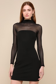 Sultry Perspective Black Mesh Long Sleeve Bodycon Mini Dress
