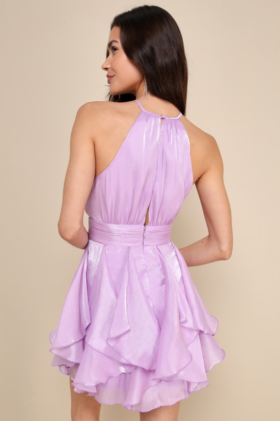 Shop Lulus Abundant Radiance Shiny Lavender Organza Ruffled Mini Dress In Purple