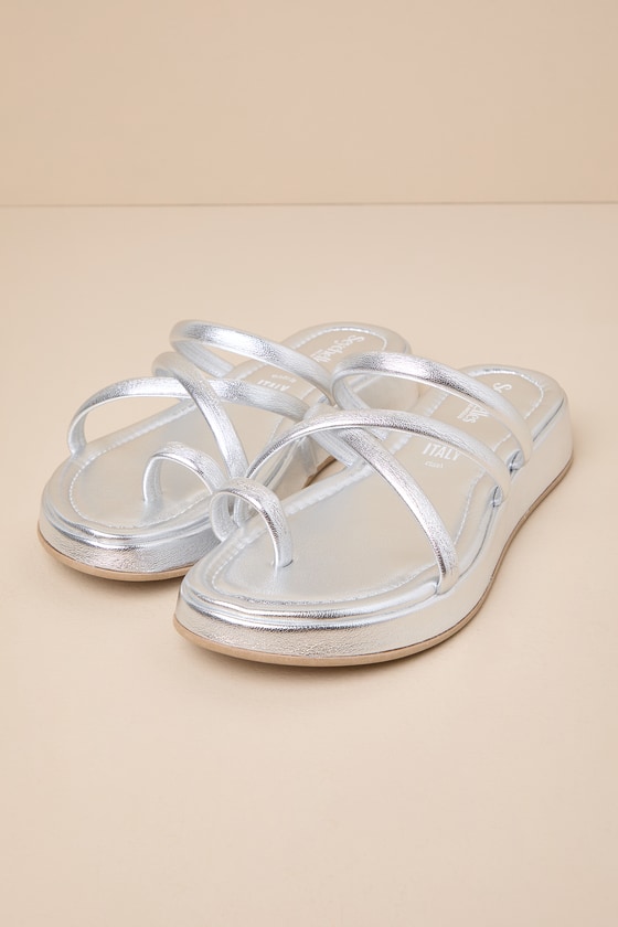 SEYCHELLES RULE THE WORLD SILVER METALLIC STRAPPY PLATFORM SANDALS