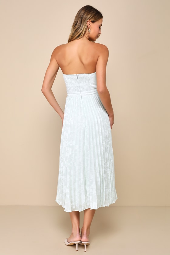 Lulus Perfectly Stunning Mint Green Jacquard Strapless Midi Dress In Mint Green