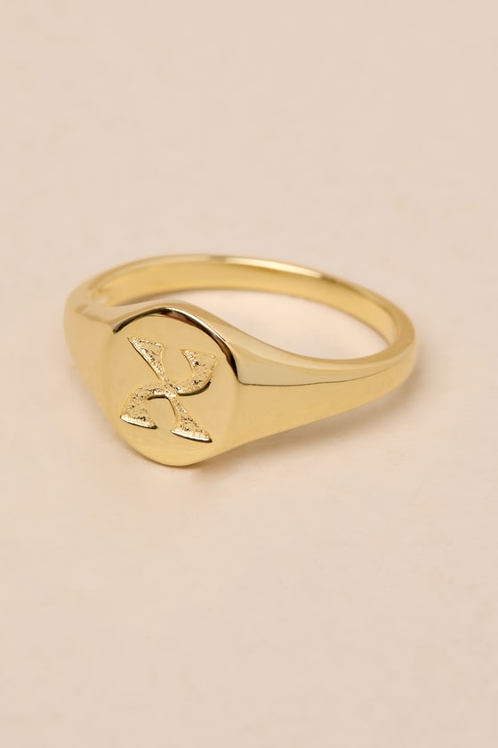 Shop Luv Aj The Oval 14kt Gold ""x"" Signet Ring