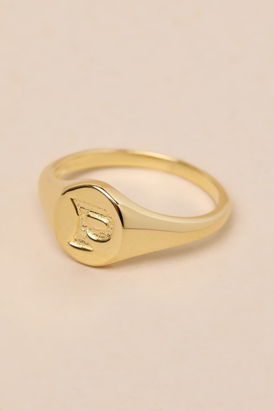 Luv AJ Oval Signet Ring - 14kt Gold Initial Ring - P Initial Ring