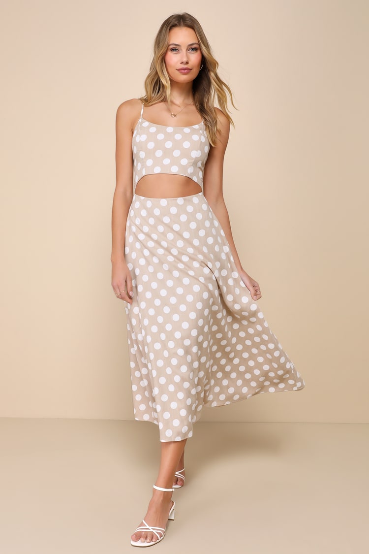 beige and white polka dot dress Classic Polka Dot Dress– Teuta Matoshi main image 0