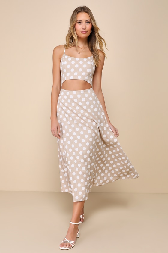 Sunny Day Sweetie Beige Polka Dot Tie-Front Cutout Maxi Dress 4