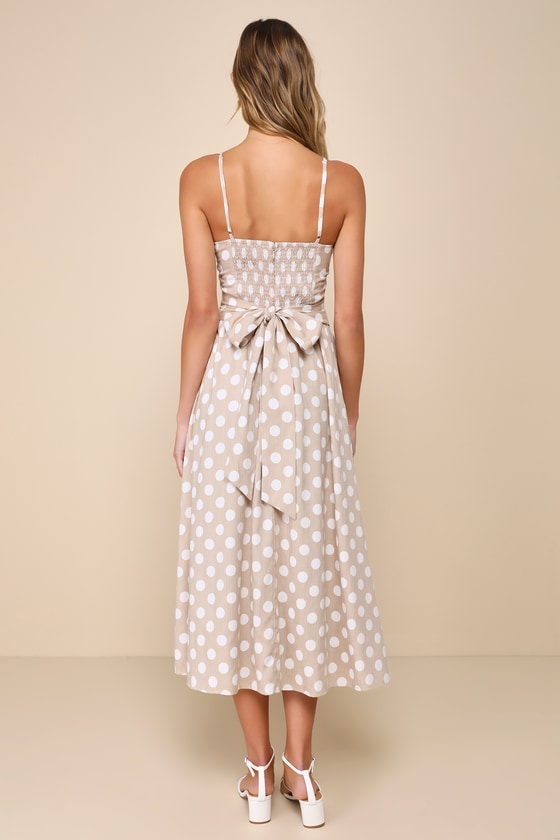 Sunny Day Sweetie Beige Polka Dot Tie-Front Cutout Maxi Dress 5