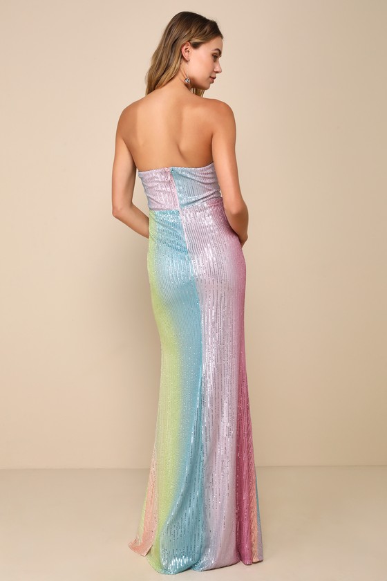 Shop Lulus Ethereal Brilliance Rainbow Sequin Strapless Maxi Dress