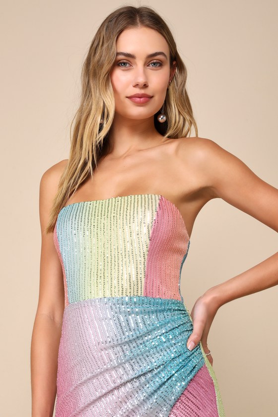 Shop Lulus Ethereal Brilliance Rainbow Sequin Strapless Maxi Dress