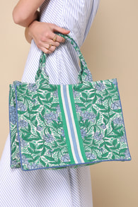 Melanie Green Floral Jacquard Tapestry Tote Bag