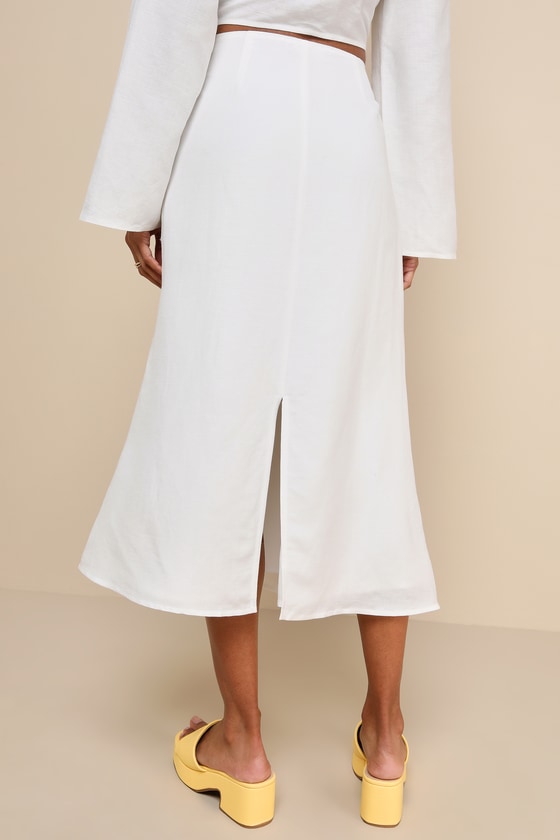 Lulus Effortless Vacay White Linen High-waisted Midi Skirt In White