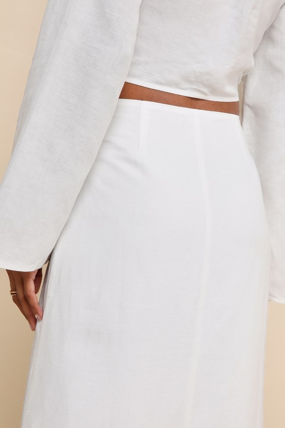 Lulus Effortless Vacay White Linen High-waisted Midi Skirt In White
