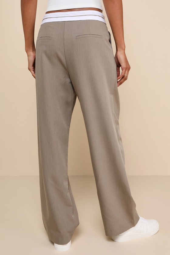 Shop Lulus Refined Mood Taupe And White Straight Leg Trouser Pants