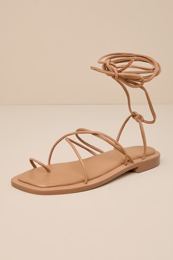 Lilac Tan Leather Lace-Up Flat Sandals