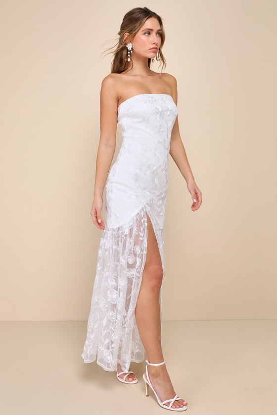 White Embroidered Dress - Strapless Maxi Dress - Drop Waist Dress - Lulus