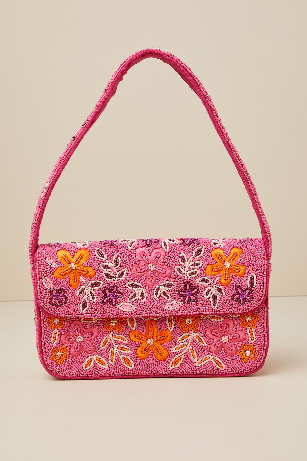 Bold Accent Hot Pink Multi Beaded Shoulder Bag