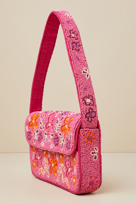 Bold Accent Hot Pink Multi Beaded Shoulder Bag - thumbnail 4