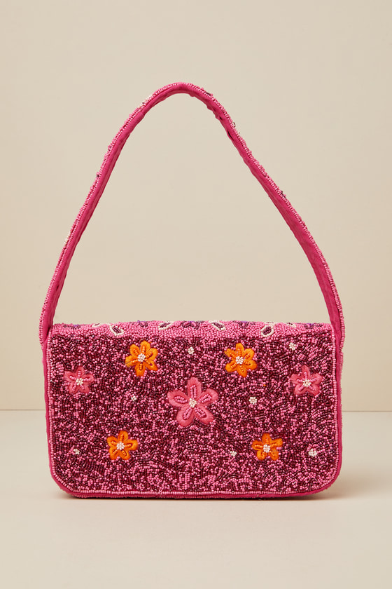 Bold Accent Hot Pink Multi Beaded Shoulder Bag - thumbnail 5