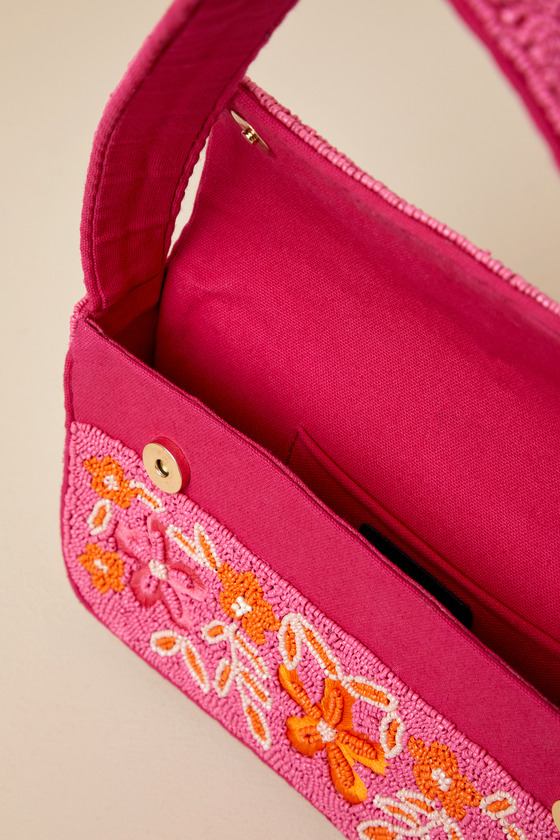 Bold Accent Hot Pink Multi Beaded Shoulder Bag - thumbnail 6