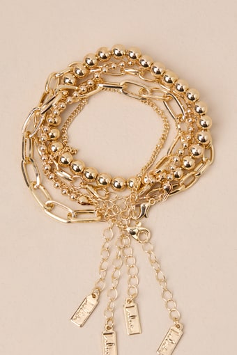 Glittering Impulse Gold Five-Piece Chain Bracelet Set