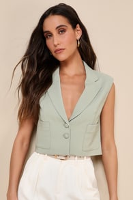 Endlessly Sophisticated Sage Green Button-Up Blazer Vest