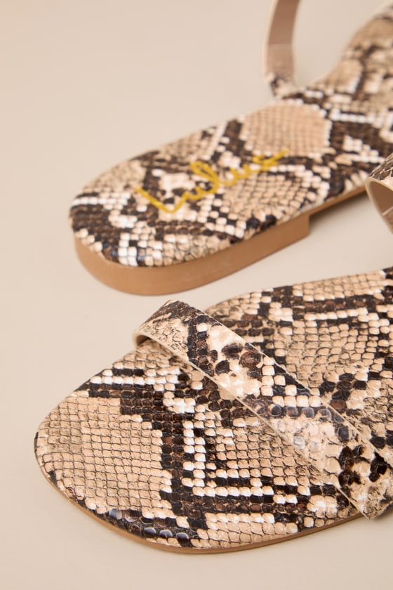 Shop Lulus Elowen Natural Snake Print Slide Sandals In Beige