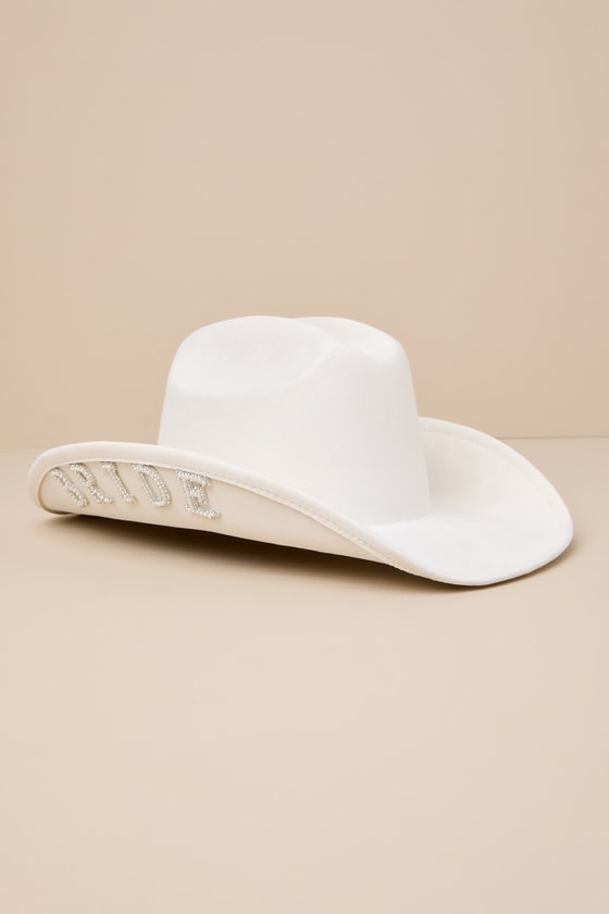 Last Rodeo White Bride Patch Rhinestone Pearl Cowboy Hat