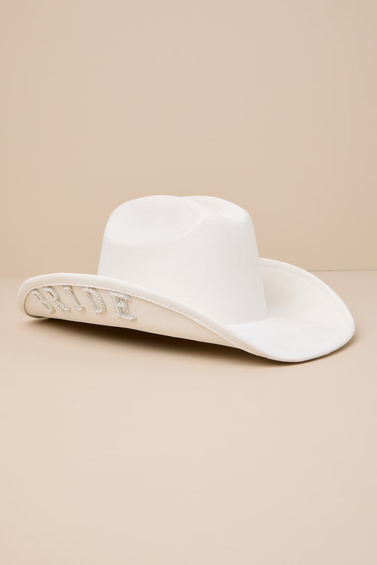 Last Rodeo White Bride Patch Rhinestone Pearl Cowboy Hat