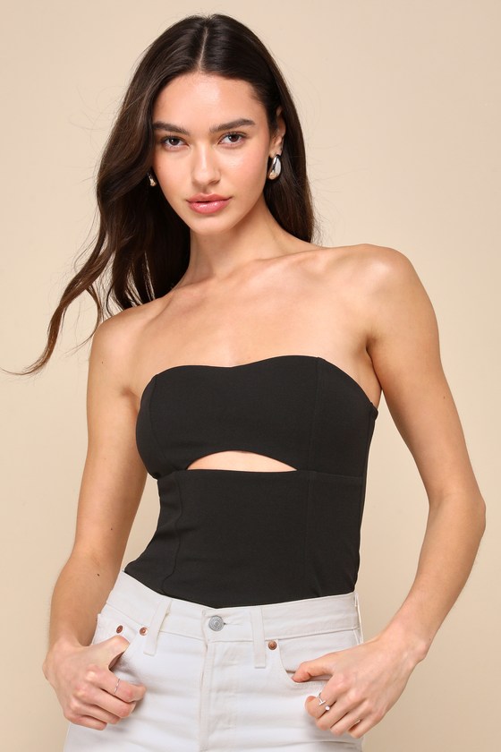 Sexy Black Top - Strapless Knit Top - Cutout Top - Women's Top - Lulus