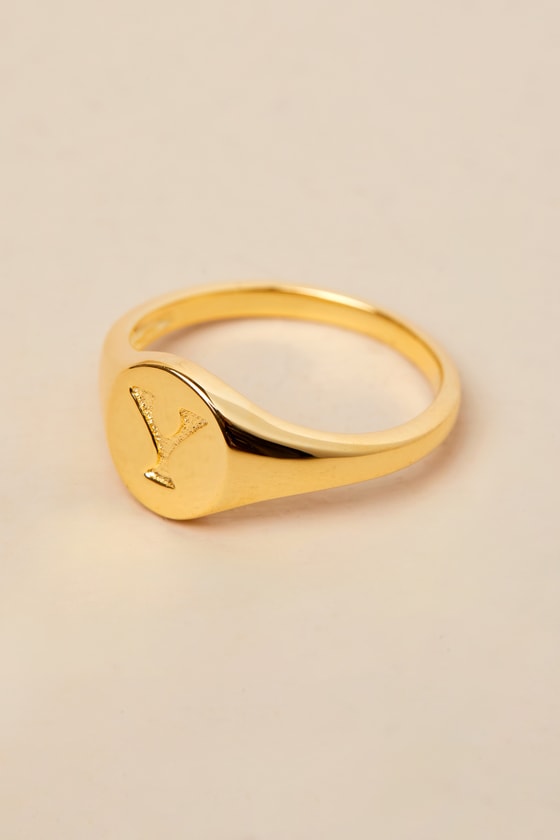 Luv AJ Oval Signet Ring - 14kt Gold Initial Ring - Y Initial Ring - Lulus