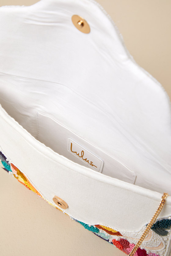 Vibrant Charm White Multi Beaded Embroidered Clutch - thumbnail 5