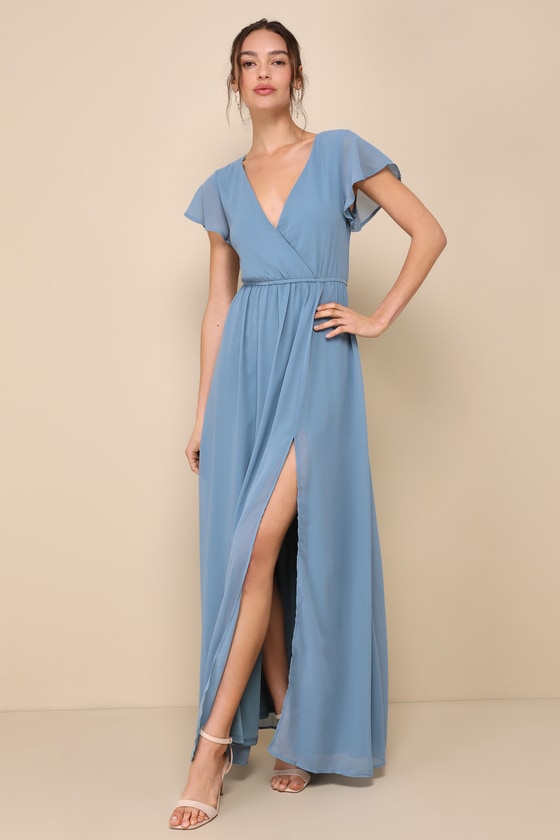 Elegant Maxi Dress - Short Sleeve Maxi Dress - Slate Blue Maxi - Lulus