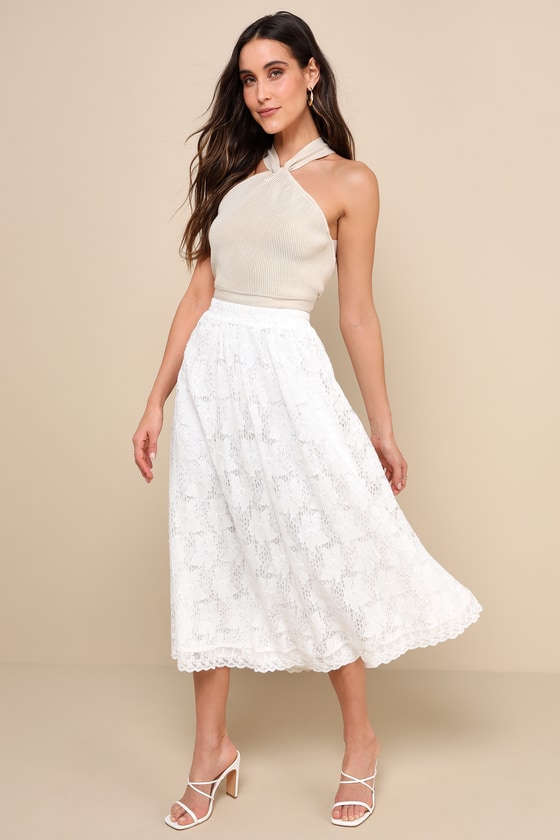 Lulus Perfectly Graceful Ivory Lace Maxi Skirt