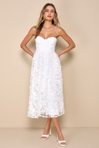 Quite Perfect White Floral Embroidered Strapless Midi Dress 1