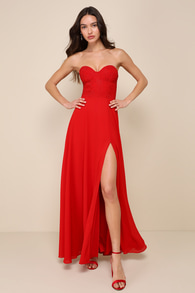 Remember This Moment Red Rhinestone Strapless Maxi Dress