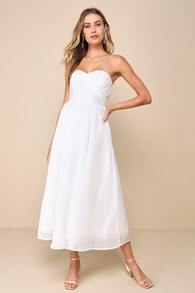Fairytale Design White Organza Strapless A-Line Midi Dress
