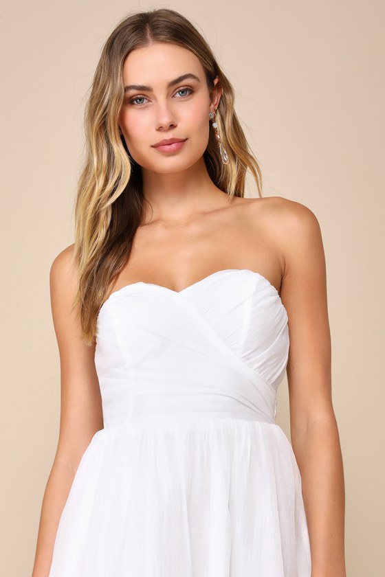 Shop Lulus Fairytale Design White Organza Strapless A-line Midi Dress