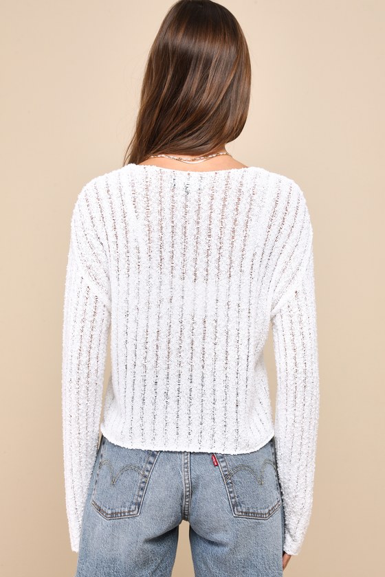 Shop Lulus Coastal Style White Loose Knit V-neck Long Sleeve Sweater Top