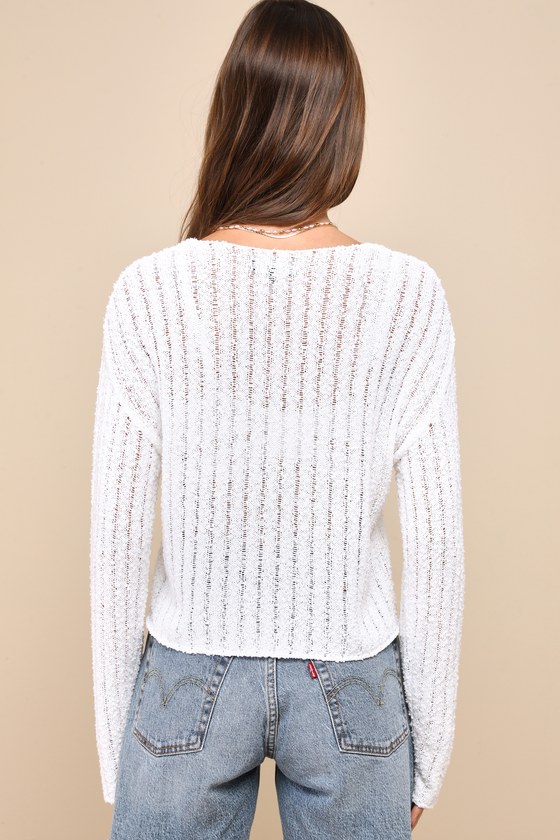 White Sweater Top - Loose Knit Sweater Top - V-Neck Sweater Top - Lulus