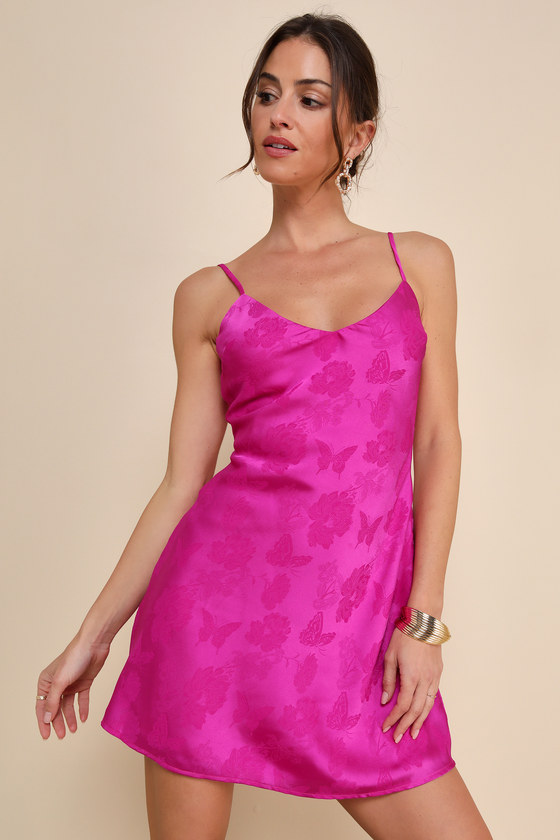 Magenta Jacquard Dress - Magenta Mini Dress - Slip Mini