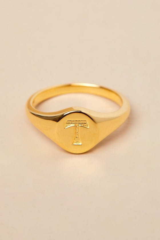 The Oval 14KT Gold "T" Signet Ring 4