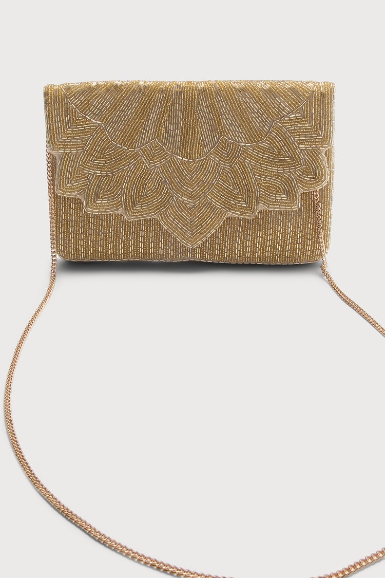 Shimmer Glimmer Gold Beaded Lotus Clutch