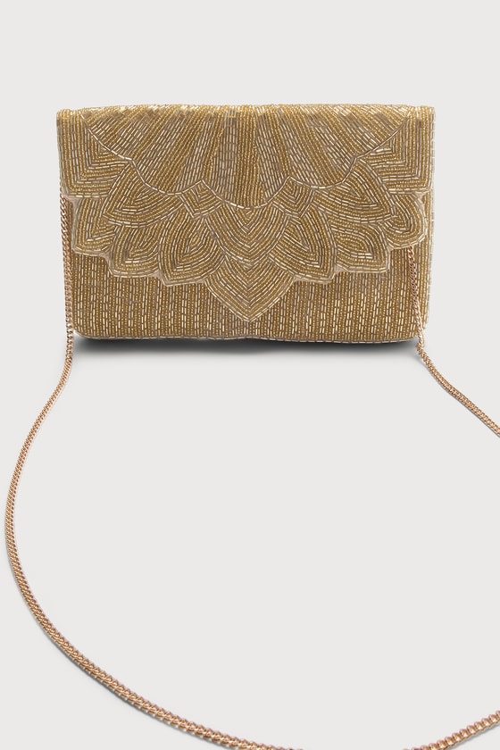 Shimmer Glimmer Gold Beaded Lotus Clutch 7