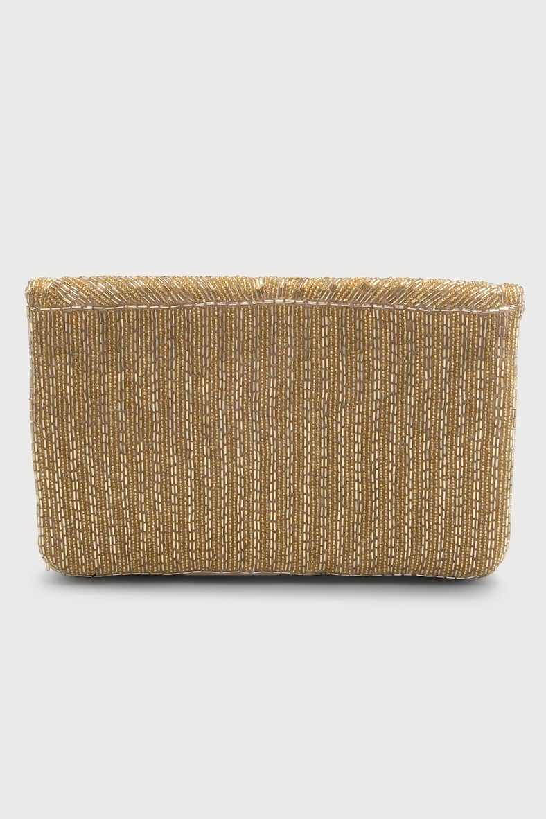 Shimmer Glimmer Gold Beaded Lotus Clutch