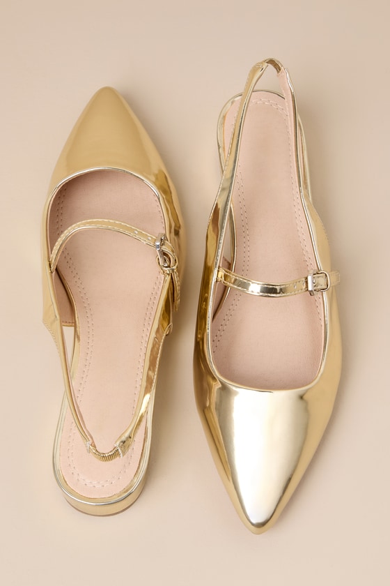 Gold Patent Buckle Flats - Slingback Flats - Pointed-Toe Flats - Lulus