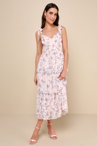 Flirtatious Radiance Blush Pink Floral Mesh Bustier Midi Dress 1