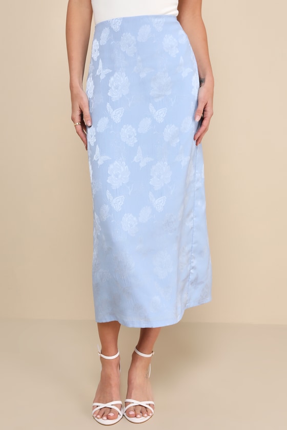 Zaelyth Elegant Floral Cut-Out Lace Skirt Set - Sky Blue Crop Top & Midi main image 0