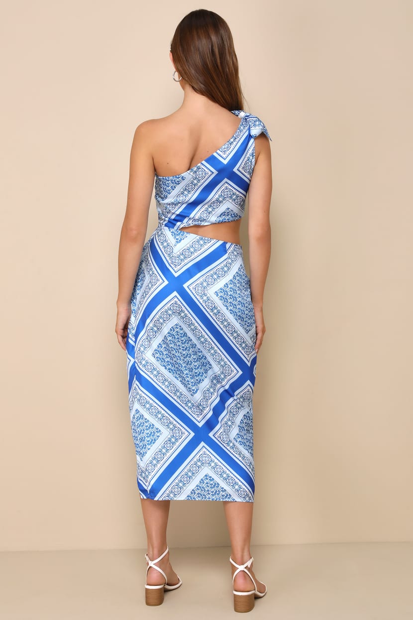 scarf print bodycon dress ASOS Design high neck drape detail mini dress in scarf print-Multi
